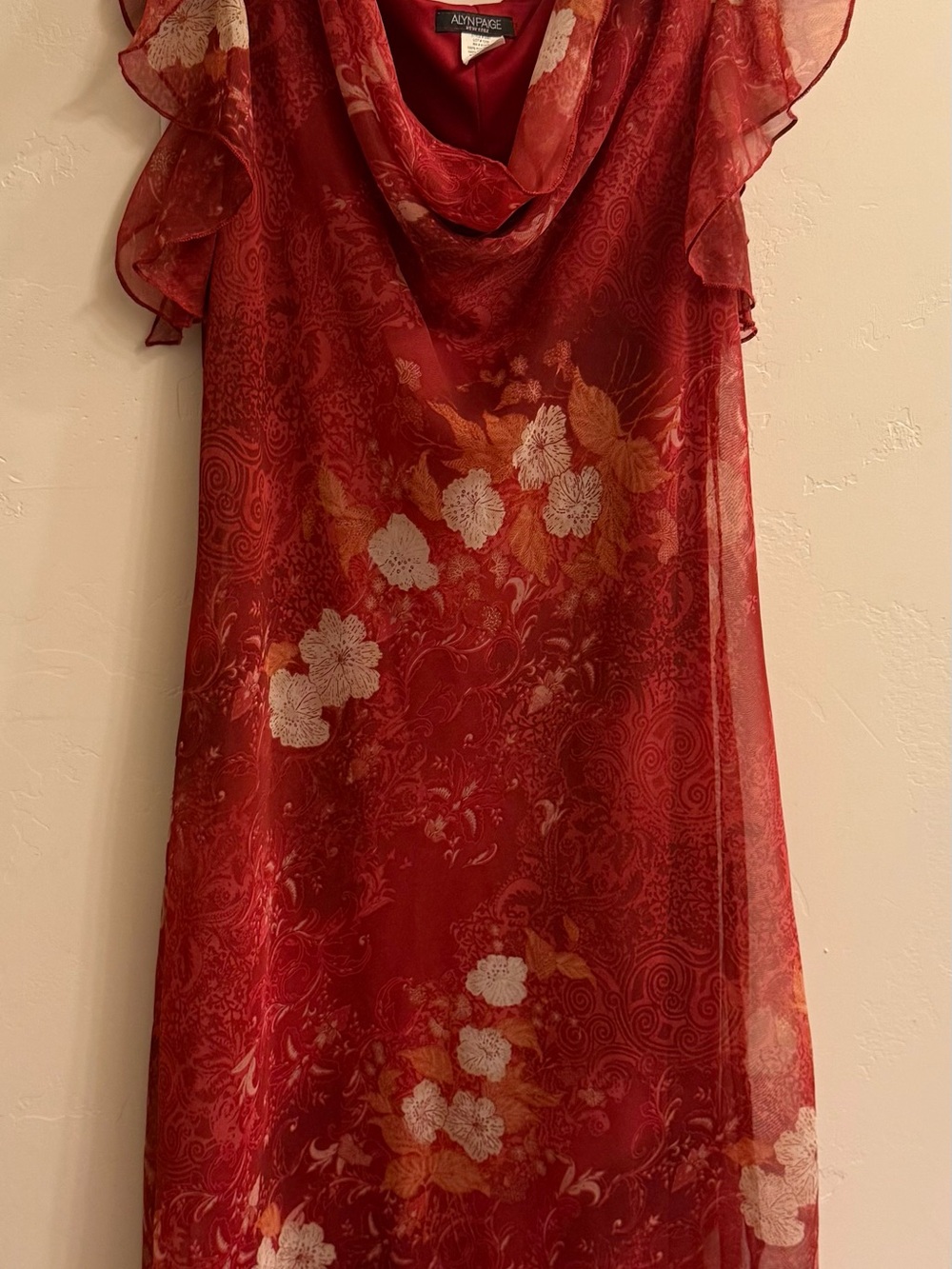 Alyn Paige Red Floral Chiffon Midi Dress